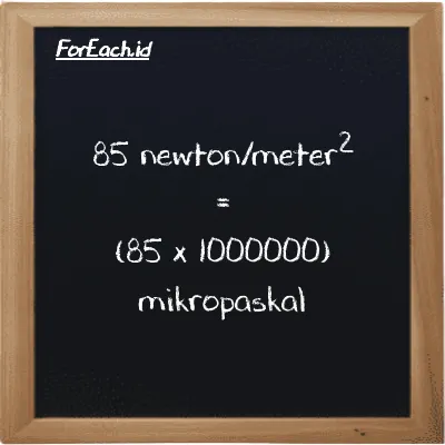 85 newton/meter<sup>2</sup> setara dengan 85000000 mikropaskal (85 N/m<sup>2</sup> setara dengan 85000000 µPa)